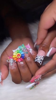 Duck Nails, Long Acrylic Nail Designs, Diy Acrylic Nails, Drip Nails, Nails Design With Rhinestones