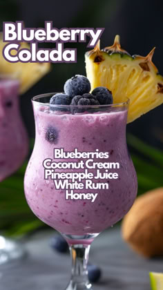 Blueberry Colada Blueberry Pineapple Punch, Blueberry Coconut Margarita, Blueberry Liquor Recipes, Blueberry Alcoholic Drinks, Blueberry Drinks Alcohol, Blended Alcoholic Drinks, Mixed Drinks Alcoholic, Summer Alcoholic Drinks, Blueberry Drink