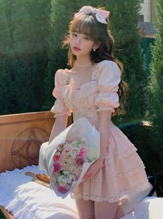 ❤︎ Fairy Super Forest Retro French Girl Jacquard Princess Dress❤︎ French Girly, Pink Princess Dress, Mode Rose, Pretty Quinceanera Dresses, Girls Dress Outfits, Korean Fashion Outfits, Valentine Dress, Clothes Korean Style, Tea Party Dress