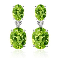 14K Solid Gold or Sterling Silver 4 Pieces 7 x 9 & 5 x 7 mm Peridot｜Green｜Oval｜Eye Clean Peridot CTW: 6.00 Diamond Grade: G Color｜VS Clarity Diamond CTW: 0.03 Measurements: 3/4 " length｜1/2 " width Green Oval, Peridot Green, Green Peridot, Sterling Silver Earrings, Beautiful Jewelry, Solid Gold, Diamond Earrings, Fine Jewelry, White Gold