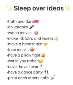 a poster with the words sleep over ideas