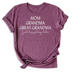 👩👵👵‍🦳 Celebrate three generations with our Mom Grandma Great Grandma T-Shirt! 🌟 Get yours now and honor your family legacy! Soft Style Solid color: 100% Airlume combed and ring-spun cotton Heather Colors: 52% Airlume Combed and ring-spun cotton, 48% polyester Heather Sport colors: 60/40 polyester/cotton 100% No Sweatshops & Eco-Friendly Production For different Mother's Day t-shirt designs, please take a look at our Mother's Day collection. https://www.greatwoodboutique.com/collections/mothers-day-tee-shirts Casual T-shirt For Mother's Day Family Gatherings, Mother's Day Family T-shirt With Graphic Print, Family Matching Slogan T-shirt With Crew Neck, Mother's Day Family Graphic Print T-shirt, Mother's Day Graphic Print Top For Family Reunion, Mother's Day Family Reunion Graphic Print Tops, Family Graphic Tee With Crew Neck, Cotton Graphic Tee For Family Reunion, Graphic Tee Crew Neck Tops For Family Gatherings