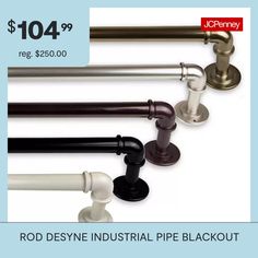 Rod Desyne is dedicated to supplying the highest quality decorative drapery hardware. With designers that create one-of-a-kind and current-style window fashion hardware, Rod Desyne offers a variety of decorating solutions from the basics to the most elegant. Specialty accessories and installation options provide a complete window decorating opportunity. This blackout curtain rod is a perfect solution to create some privacy with a blackout drapery (not included), to block sunlight, and also to e… Industrial Pipe, Drapery Hardware, Window Styles, Current Styles, Blackout Curtains, Curtain Rods, Window Decor, Curtains, Design