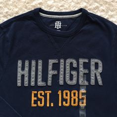 Tommy Hilfiger Sweatshirt Material Shirt Men's Sz Xs , Navy Blue In Color , With Big Logo Cross The Chest , Brand New With Tags . Casual Blue Tops With Embroidered Logo, Blue Casual Top With Embroidered Logo, Casual Blue Top With Embroidered Logo, Blue Long Sleeve T-shirt With Embroidered Logo, Tommy Hilfiger Cotton College Tops, Tommy Hilfiger Casual Tops For College, Casual Tommy Hilfiger Tops For College, Tommy Hilfiger Logo Print Sweatshirt For Fall, Tommy Hilfiger Casual Logo Print Sweatshirt