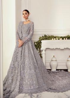 Designer Embroidered Grey Indian Wedding Dress 2022 Walima Dresses Pakistani Brides, Akbar Aslam, Bridal Trousseau, Indian Wedding Gowns, Walima Dress, Gown Ideas, Gown Designer, Shadi Dresses, Bridal Attire