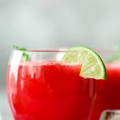 two glasses filled with watermelon and lime juice