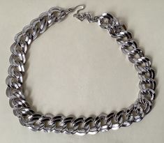 "Monet silver plated link chain necklace  Adjustable - 19\" - 20.5\" with hook clasp  Hook marked: copyright symbol Monet  Very good to excellent condition  07/18/23 1342" Formal Metal Curb Chain Necklace, Silver Link Chain Necklace For Formal Events, Silver Link Chain Necklace For Formal Occasions, Formal Silver Link Chain Necklace, Silver Double Chain Cuban Link Necklace, Trendy Silver Cuban Link Necklace, Trendy Silver Cuban Link Necklaces, Trendy Silver Curb Chain Necklace, Trendy Silver Necklace With Curb Chain