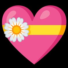 a pink heart with a daisy on it's side and a yellow strip around the center