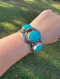 Turquoise Bracelet , Birthstone Bracelet , Boho Bracelet , Stone Bracelet , Cowboy Bracelet ,Southwestern  Bracelet , Hippie Bracelet, Cuff Bracelet The adjustable bracelet is made with reconstituted Turquoise  Thank you for looking my listing. Follow me for weekly updates. Southwestern Style Bangle Cuff Bracelet For Festivals, Turquoise Bangle Bracelet For Festival, Bohemian Style Turquoise Round Cuff Bracelet, Bohemian Turquoise Bangle Bracelets, Bohemian Turquoise Round Cuff Bracelet, Adjustable Turquoise Bangle With Oyster Bracelet, Bohemian Turquoise Cuff Bracelet, Bohemian Blue Cuff Bracelet, Adjustable Turquoise Cuff Bangle