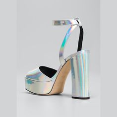 Giuseppe Zanotti platform sandals in metallic calf leather 4.75 in / 120 mm covered heel; 0.75 in / 20 mm platform Peep toe Adjustable ankle strap Leather outsole Made in Italy Metropolis, Giuseppe Zanotti, Platform Sandals, Calf Leather, Ankle Strap, Leather Straps, Tops Designs, In Italy, Italy