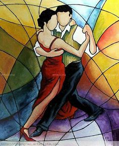 a painting of two people dancing together