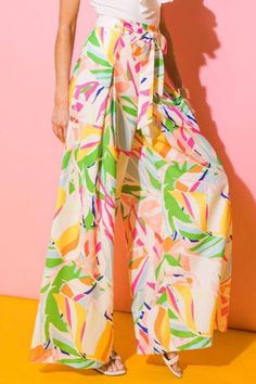 Printed wide leg pants Front and back pleated detail, self sash tie, side pockets, and side zipper closure Approx. Length: 45" Belt Pants, Denim Flare Jeans, Confident Style, Printed Wide Leg Pants, Belted Pants, Sash Belts, Sash Belt, Pants Large, Printed Denim