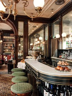 a bar with stools in front of it