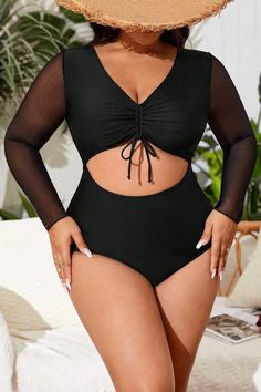 Get ready to turn heads in our Long Sleeve Cut-Out One-Piece Swimsuit! This black swimsuit features a trendy cut-out design and long sleeves for both style and sun protection. Stay chic while making a statement at the beach or pool! Decoration Hollow Out Pattern Type Solid , Patchwork Chest Pad Removable Padding Fabric Slight Stretch Material Blended fabrics , Mesh Fabric Type Polyester , Spandex SWIMWEAR/LINGERIE,SIZE CHART Most swimwear have a lot of stretch/Sexy lingerie have no stretch SIZE US UK EU AU S 0-2 2-4 34 2-4 M 4-6 6-8 36 6-8 L 8-10 10-12 38 10-12 XL 12-14 14-16 40 14-16 2XL 16-18 18-20 42 18-20 3XL 20 22 44 22 4XL 22 24 46 24 5XL 24 26 48 26 6XL 26 28 50 28 One Size one size fits S/M/L Black Jumpsuit Dress, Backless Bathing Suits, Pool Party Outfits, Cut Out One Piece, Swimwear Women, One Piece Suit, Beach Time, Beach Vibes, Plus Size Swimwear