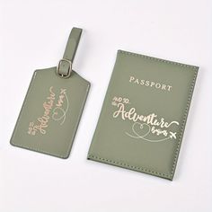 AUMIY 2-Piece Premium PU Leather Passport and Luggage Tag Set - Organizes Travel Documents, Holds Passport Securely, Durable Luggage Tag with Elegant Golden Lettering - Perfect Couples T Color: Green. Leather Engraving, Travel Documents, Welcome Bags, Perfect Couple, Luggage Accessories, Luggage Tag, Luggage Tags, Travel Luggage, Travel Accessories