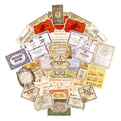 many different types of stamps are arranged in the shape of a circle on top of each other