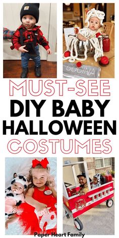 three pictures with the words must see diy baby halloween costumes