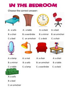 an english worksheet with different types of objects in the bedroom, including a chair and a desk