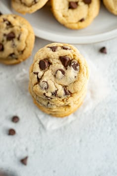 chocolate chip cookies on a white plate