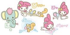 hello kitty wall stickers in various colors and sizes, including one with an elephant