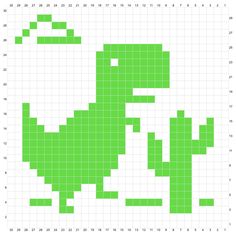 a cross stitch pattern with a green dinosaur