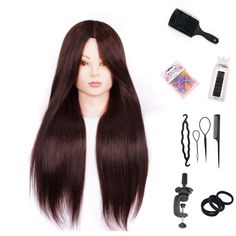 PRICES MAY VARY. [Hair Material]: Made from a blend of 60% real hair and 40% chemical fibers, this ultra dense long hair is suitable for many hairstyles. [Size]: The hair size is 24 inches, and the head and tail of the doll are 22 inches. Having a beautiful Eastern face, it looks very natural [Function]: Suitable for students or anyone majoring in beauty to practice weaving, shaping, straightening, and curling; It can be washed with shampoo in warm water and then blown dry. But it is not suitabl Doll Head For Styling Hair, Hair Practice Doll, Manniquine Head Hairstyles, Manikin Head, Hair Mannequin, Table Clamp, Hair Doll, Hair Set, Fashion Things