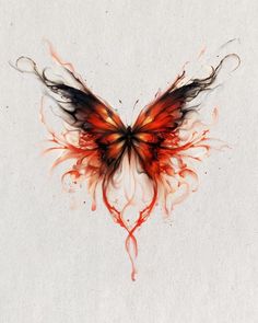 an artistic painting of a butterfly with red and black wings