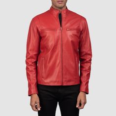 Ionic Red Leather Biker Jacket Spring Red Leather Jacket, Red Leather Biker Jacket, Red Fitted Biker Jacket For Motorcycling, Red Biker Leather Jacket For Motorcycling, Luxury Red Biker Outerwear, Leather Motorcycle Jacket Women, Red Leather Moto Jacket, Mens Leather Jacket Vintage, Red Fitted Leather Motorcycling Jacket