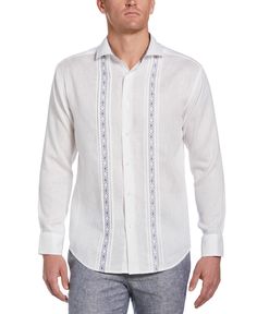 Create a laidback warm weather look with this breathable 100% linen men’s shirt from Cubavera. Great for everything from travelling to relaxing on a sunny patio, this linen shirt is made with a durable plain weave fabric that stands up well to everyday wear. The material is cross dyed for a two-toned look, while pintucks and embroidery down the front panels add Latin flair. Breathable 100% Linen Fabric Classic Fit Plain Weave Fabrication Weaves In Criss-Cross Patterning For Extra Durability Cros Guayabera Outfit For Men Wedding, Mens Guayabera Outfit, Guayabera Shirt Outfit, Men’s Guayabera Outfit, Guayabera Shirt, Shirt Casual Style, Linen Men, Mens Crosses, Mens Linen