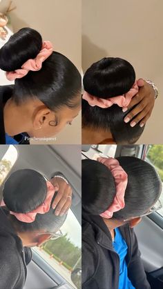 #hairstyles #relaxedhair #relaxedhaircare #bun Natural Bun Hairstyles, Two Buns Hairstyle, Cabello Afro Natural, Cute Natural Hairstyles, Natural Hair Bun Styles, Quick Natural Hair Styles, Dyed Hair Inspiration, Girls Natural Hairstyles, Pretty Braided Hairstyles