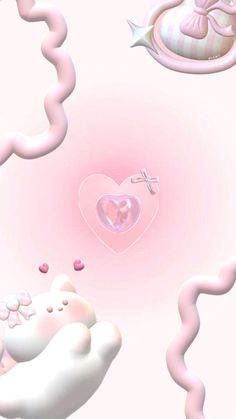 a pink wallpaper with hearts and clouds