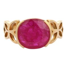 This is part of Chairish’s Fine Jewelry assortment.  Oval Cut Ruby Cocktail ring in 18K Gold which perfectly goes with your personality and also helps you to improve your energy and sensuality. Designed with oval cut ruby in center and metal engraving that makes it a perfect fit to wear it on your wedding or Christmas or any other occasions, you can style it with any of your basic outfit to give it a glam. This is a great bridesmaid, wedding or Christmas gift for anyone on your list.  PRODUCT DE Real Ruby Rings, Ruby Cocktail, Ruby Birthstone, Mother Daughter Gifts, Gold For Sale, Engraved Ring, July Birthstone Jewelry, Gold Gemstone Ring, Metal Engraving