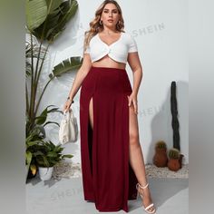 New In Package Long Beautiful Flirty Sexy Skirt Has Double Splits Product Measurement Length:43.7 Inch, Waist Size: 31.5 Inch, Hip Size: 44.9 Inch Color Is A Deep Burgundy Wine Double Split Skirt, Burning Man Outfits, Split Skirt, Deep Burgundy, Burgundy Wine, Long Maxi, Burning Man, Measurement Length, Skirt Outfits