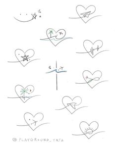 a drawing of hearts and arrows on a white background