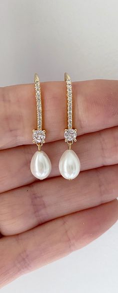 Pearl Drop Earrings Bridal Gold Long Pearl Earrings Gold Bridal Jewelry Pearl Earrings for Bride Long Crystal Earrings Wedding Jewelry - Etsy Bridal Jewelry Pearl Earrings, Diamond And Pearl Earrings, Bridal Jewelry Gold, Brides Mother, Bridal Jewelry Pearl, Elegant Pearl Jewelry, Jewelry Pearl Earrings, Gold Bridesmaid Jewelry