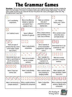 a printable game with words and numbers to help students learn how to use them