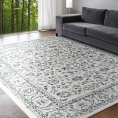 Briele Area Rug White Area Rug Bedroom, Floral Rugs Living Room, Blue Sofa Living, Cream Living Rooms, Area Room Rugs, Floral Area Rug, Calligraphy Wall Art, 5x7 Area Rug, Cream Area Rug