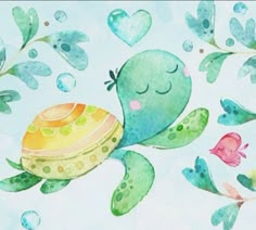 a watercolor painting of a turtle with hearts on it's back and the words, please join us for a couples shower honoring honking