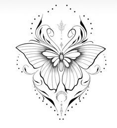 a black and white drawing of a butterfly