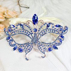 Elevate Your Style With This Exquisite Masquerade Butterfly Blue Eye Mask. Perfect For Any Occasion, Whether You're Attending A Festival, Wedding, Prom, Party Or Ball, This Venetian-Themed Eyemask Is Guaranteed To Turn Heads. Made From High-Quality Metal, This Adjustable Piece Features Intricate Details And A Stunning Rose Gold Finish. Its Unique Design And Color Make It Suitable For Both Men And Women. This Masquerade Butterfly Blue Eye Mask Is A Must-Have Accessory For Anyone Who Wants To Add Blue And White Masquerade Mask, Cinderella Masquerade Ball, Navy Blue Masquerade Mask, Blue Mask Masquerade Ball, Blue And Gold Masquerade Mask, Masquerade Banquet, Eye Mask Design, Labyrinth Wedding, Mardi Gras Prom