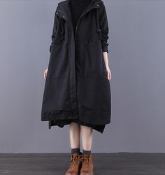 Long Women Casual Hooded Parka Plus Size Coat Jacket ,Custom make service available! Please feel free to contact us if you want this dress custom made.Materials used: cotton blendedSize: M: chest:112 cm length:98-106 cm sleeve：56 cm L : chest:116 cm length:99-107 cm sleeve：57 cm Most of our dresses are made of cotton linen fabric, soft and breathy. loose dresses to make you comfortable all the time.Flattering cut. Makes you look slimmer and matches easily.Payment:We accept payment by paypal and Winter Mode Outfits, Hoodie Poncho, Plus Size Coat, Dresses To Make, Куклы American Girl, Long Jackets For Women, Autumn Jacket Women, Trendy Shirt Designs, Loose Dresses