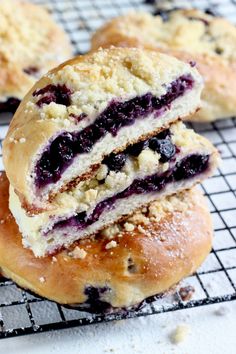 two blueberry crumbs stacked on top of each other