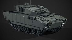 an army tank is shown on a black background