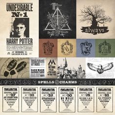 the harry potter poster is shown in different colors and sizes, including one for each character