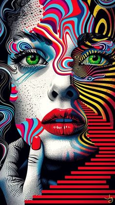 a woman's face with colorful lines on it