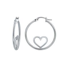 Share the love with these charming Aleure Precioso open heart center hoop earrings. Share the love with these charming Aleure Precioso open heart center hoop earrings.Click on this JEWELRY & WATCHES GUIDE to learn about fit, styles, materials and more! Diameter: 1.5 mm x 25 mm Backings: click-it Metal: sterling silver Plating: 18k gold flash plated, sterling silver Finish: polished Packaging: pouch Nickel free Size: One Size. Gender: female. Age Group: adult. Anniversary Heart Charm Hoop Earrings, Anniversary Hoop Earrings With Heart Charm, Sterling Silver Hoop Earrings For Valentine's Day, Heart-shaped Hoop Earrings For Anniversary, Heart Shaped Hoop Earrings With Ear Wire, Everyday Metal Heart Hoop Earrings, Mother's Day Heart Hoop Earrings, Mother's Day Heart-shaped Hoop Earrings, Valentine's Day Open Heart Hoop Earrings