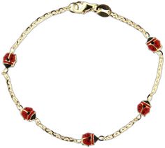 Luxury Red Round Gold Bracelet, Elegant Red Enamel Bracelets, Classic Red Enamel Jewelry, Red Enamel Bracelet Jewelry, Elegant Red Charm Bracelet With Lobster Clasp, Bug Bracelet, Bracelet For Girls, Lady Bug, Solid Yellow