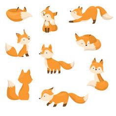 a set of nine foxes with different poses