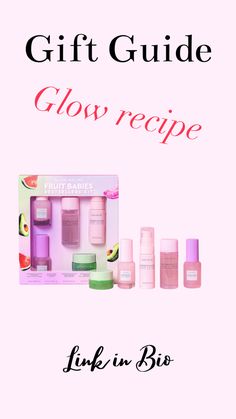 the gift guide for glosse recipe is displayed in front of a pink background with text