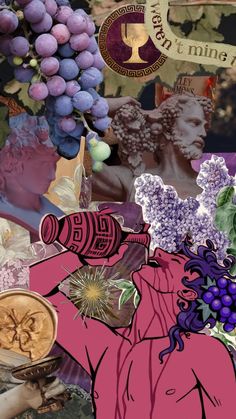 a collage of various images including grapes, wine bottles and other things in the background